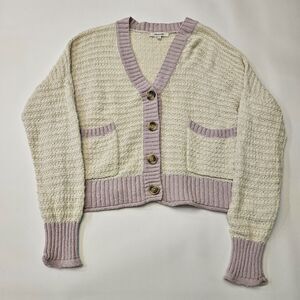Madewell White and Purple Cropped Cardigan Sweater
